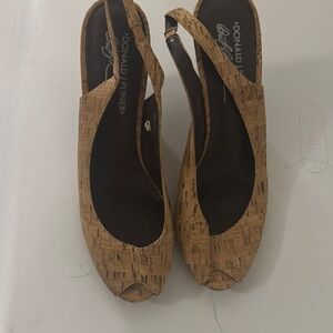 Donald J Pliner Tan Peep Toe Slingback Heels